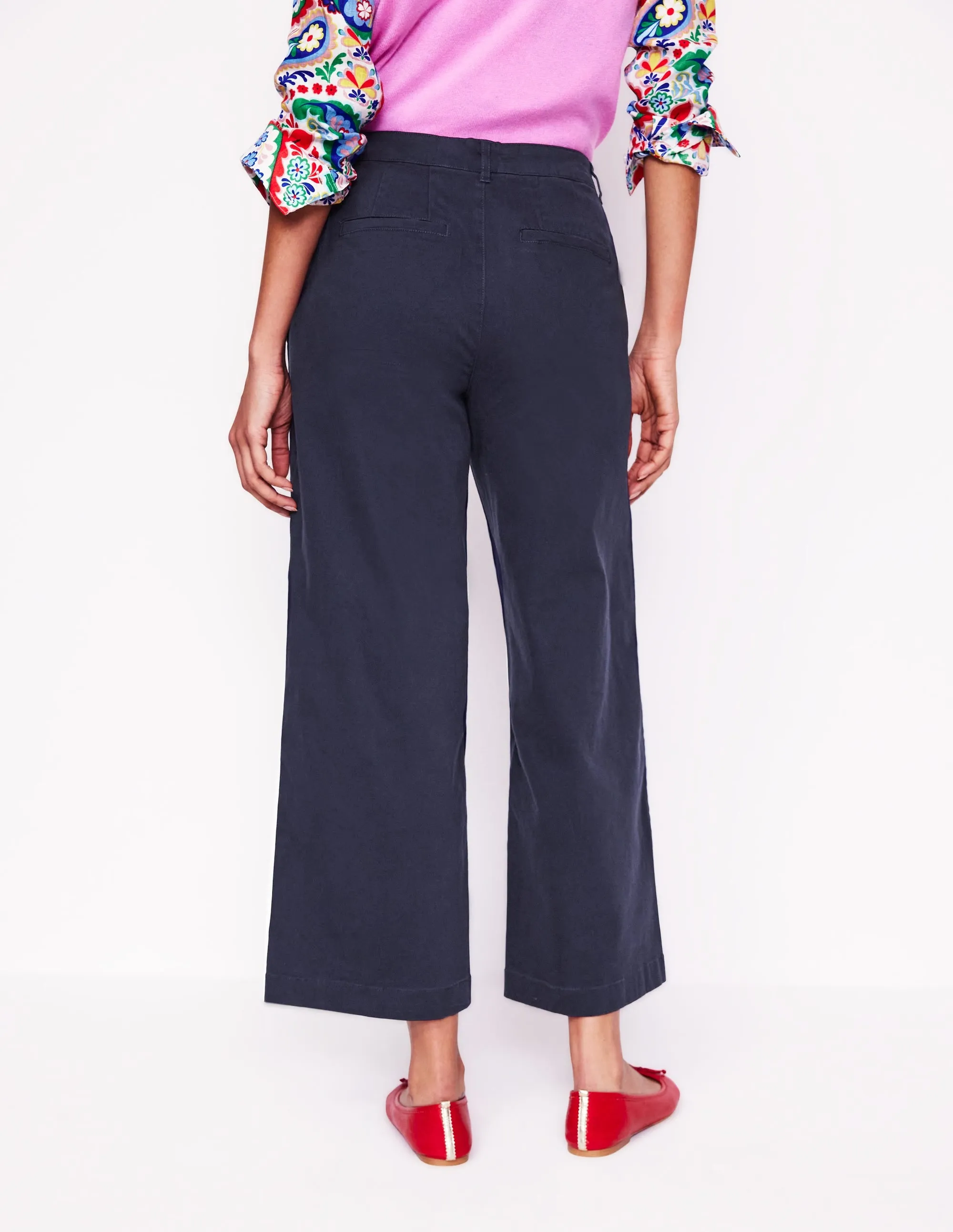 Barnsbury Crop Chino Trousers-Navy layered look