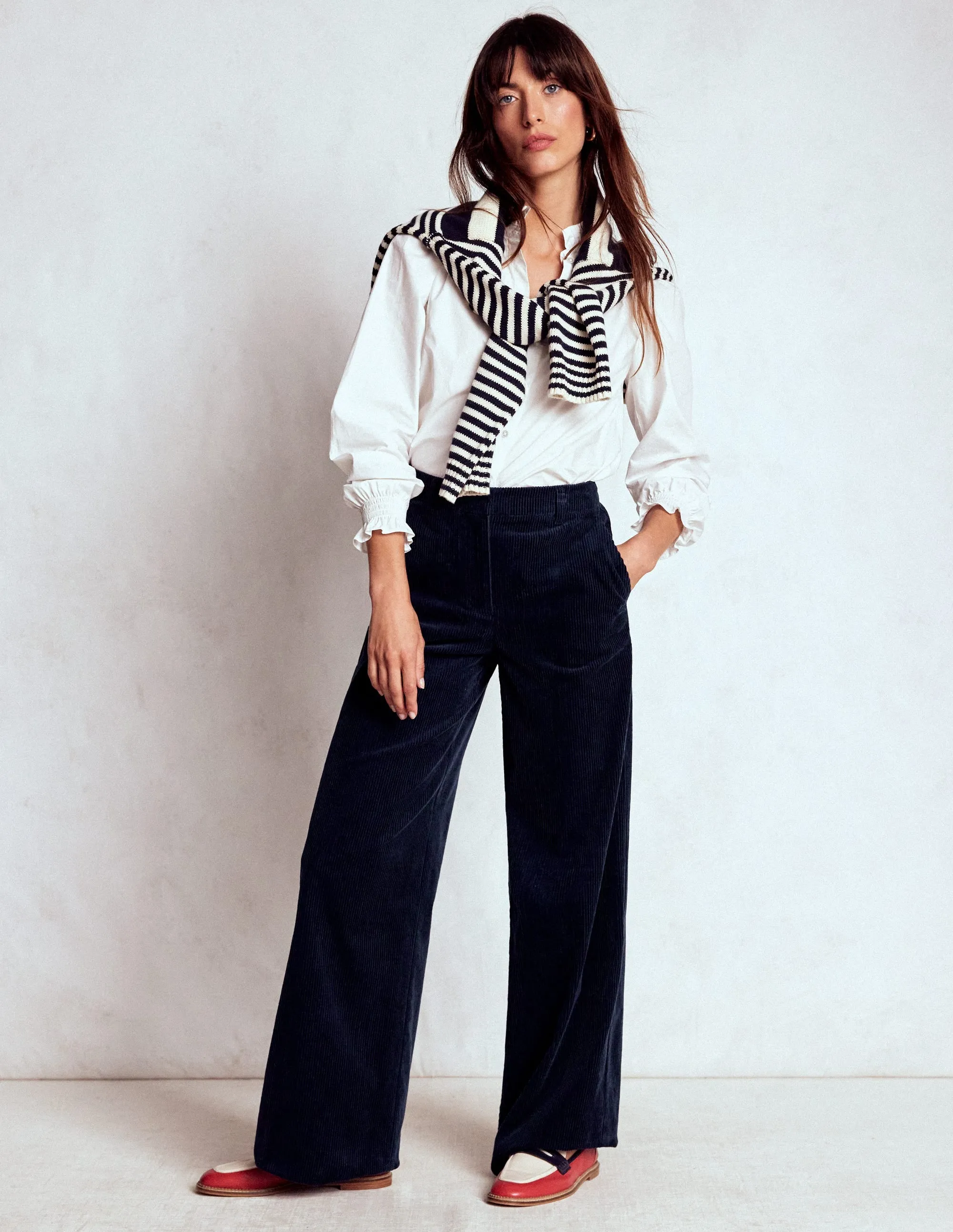 Belgravia Cord Trousers-Navy maternity wear