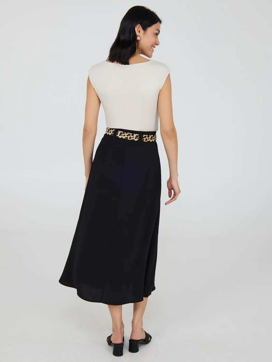 Belted A-Line Midi Skirt simple style