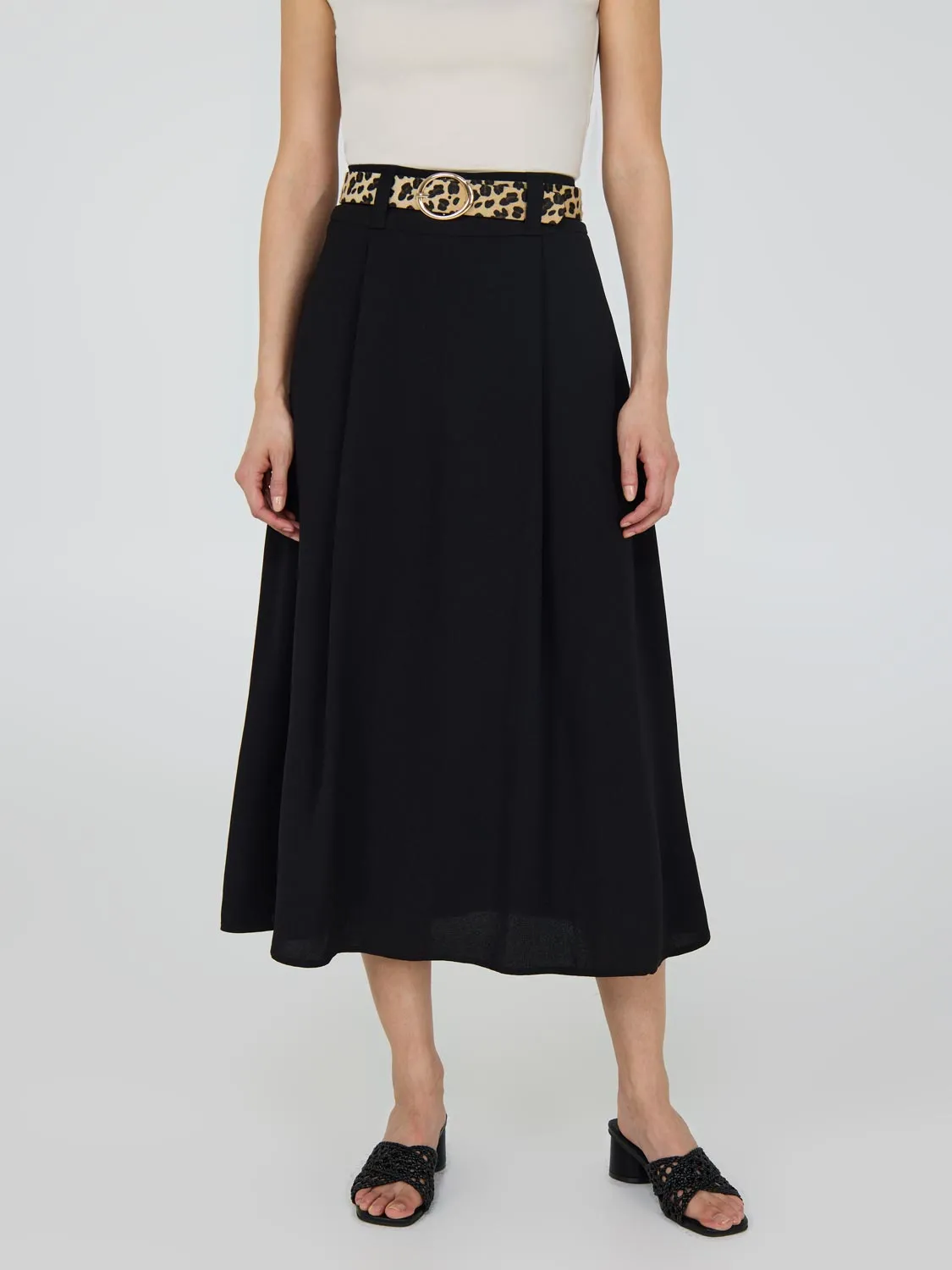 Belted A-Line Midi Skirt cozy home