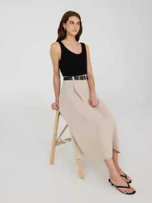 Belted A-Line Satin Skirt fresh natural
