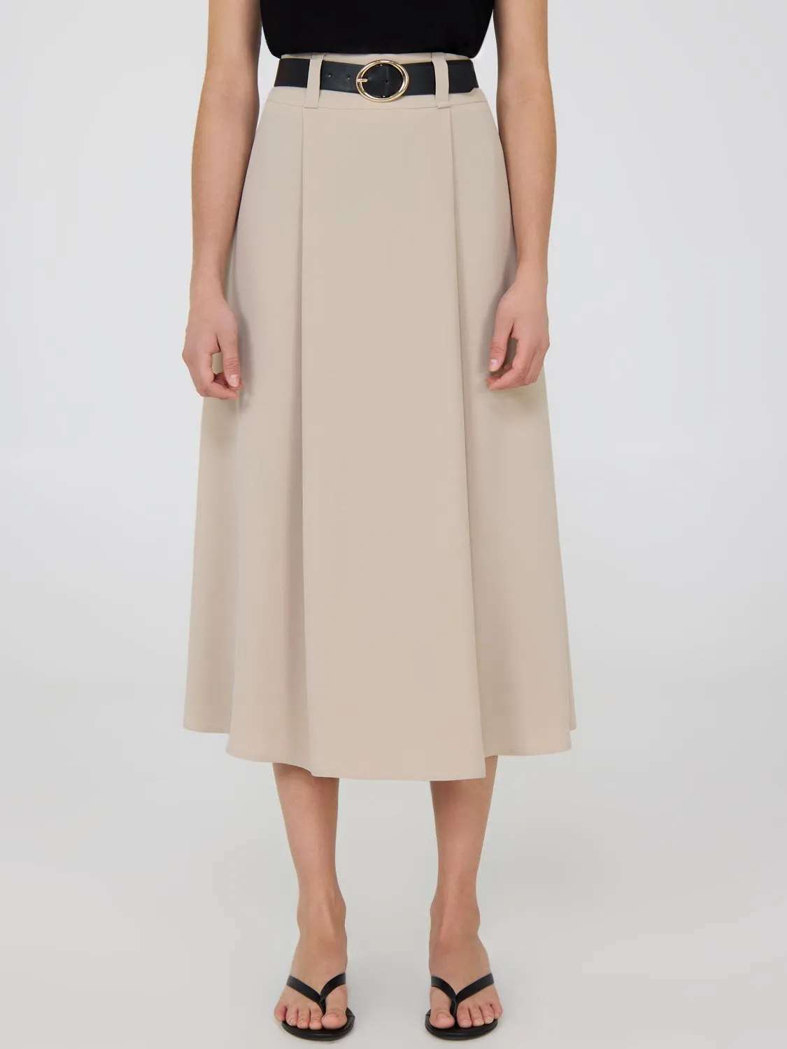 Belted A-Line Satin Skirt texture boost