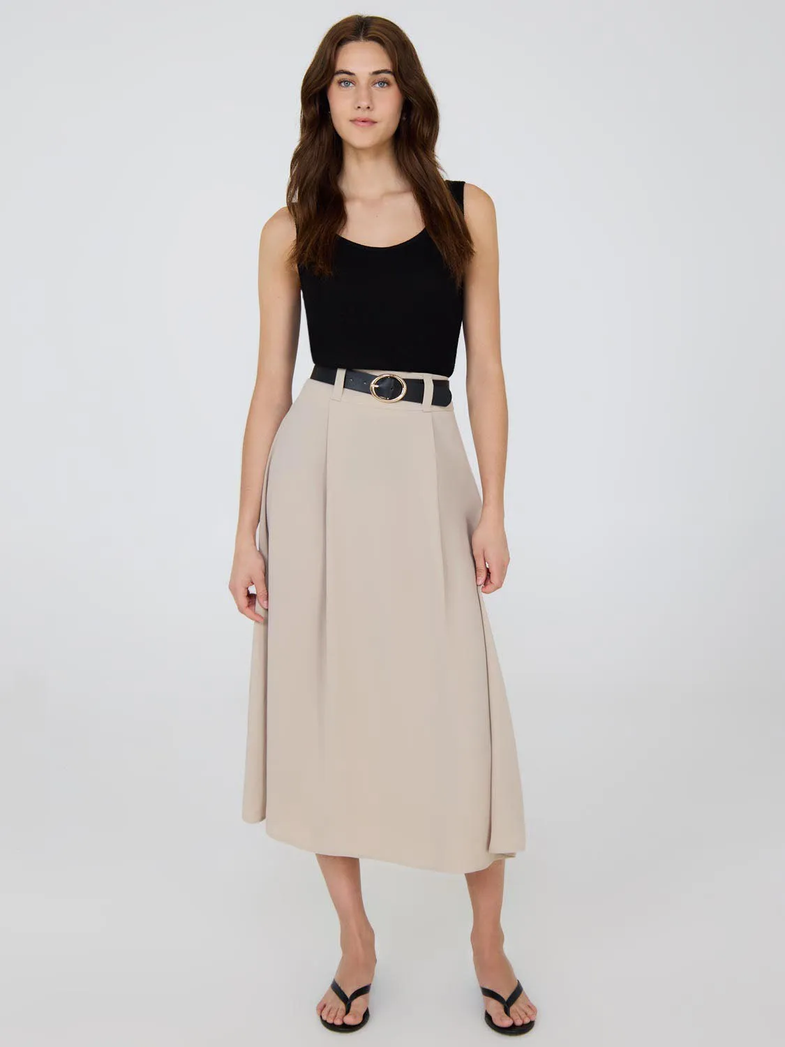 Belted A-Line Satin Skirt easy match