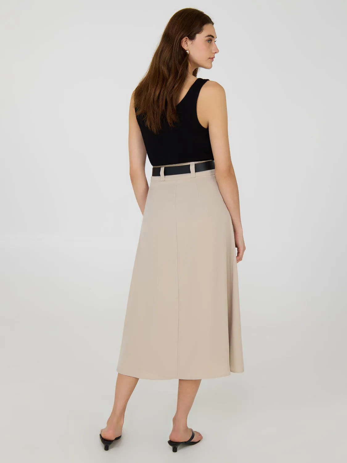 Belted A-Line Satin Skirt relaxed style