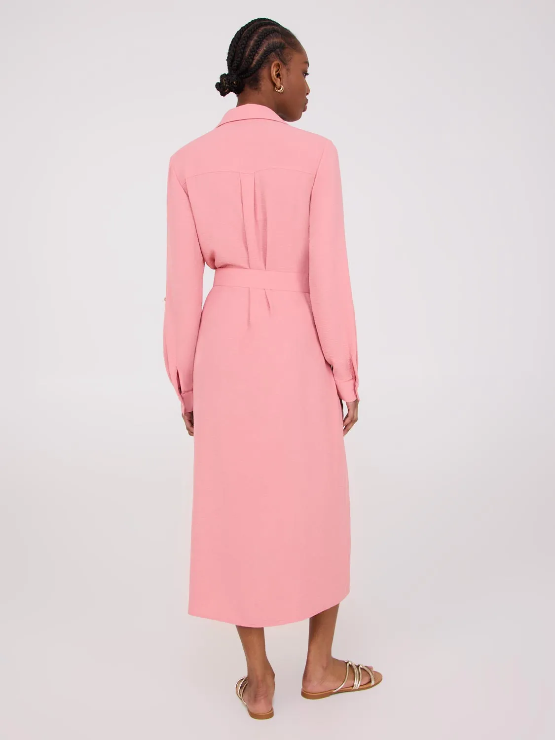 Belted Long Sleeve Midi Shirt Dress urban vibe