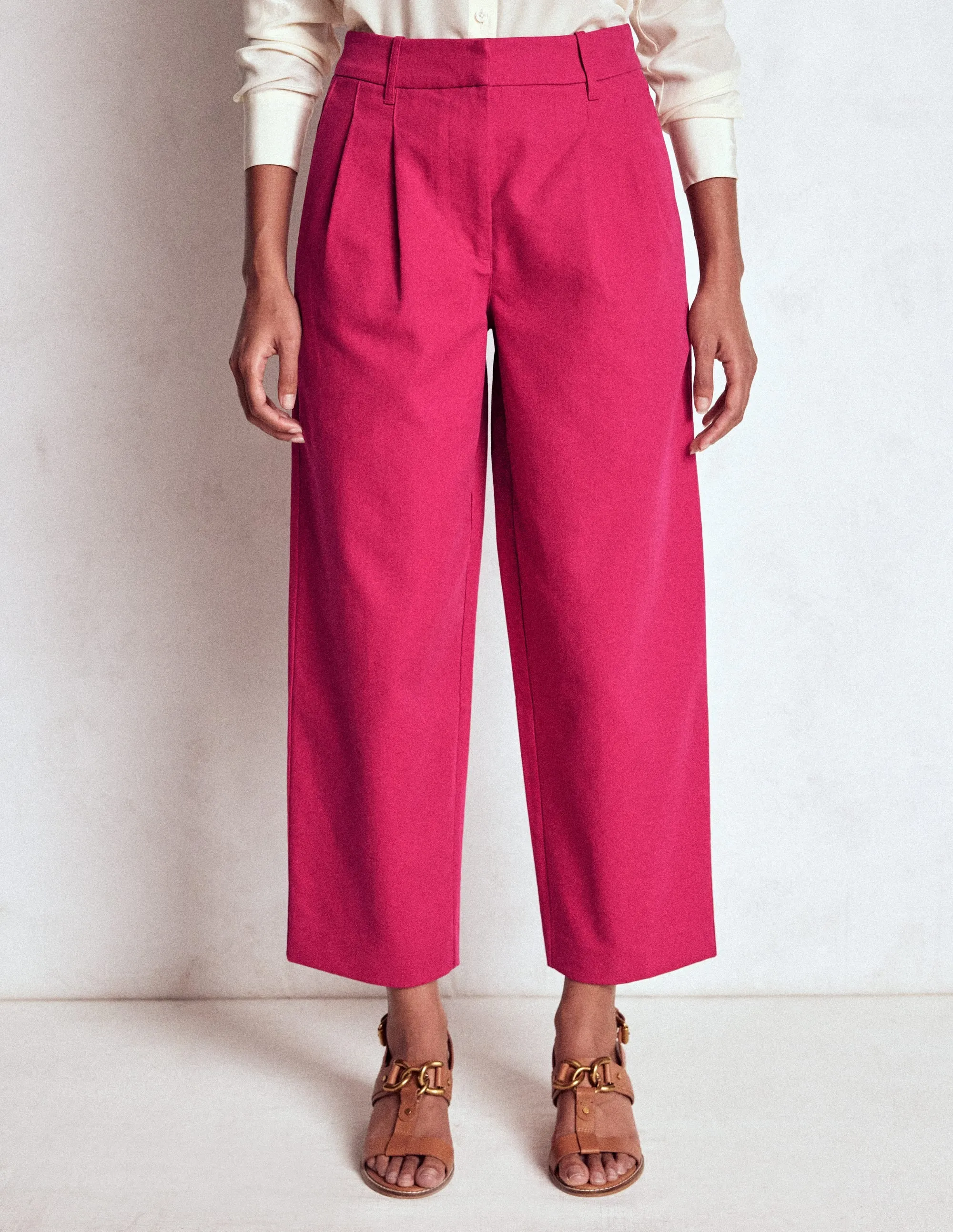 Bloomsbury Cotton Trousers-Bright Cherry relaxed silhouette