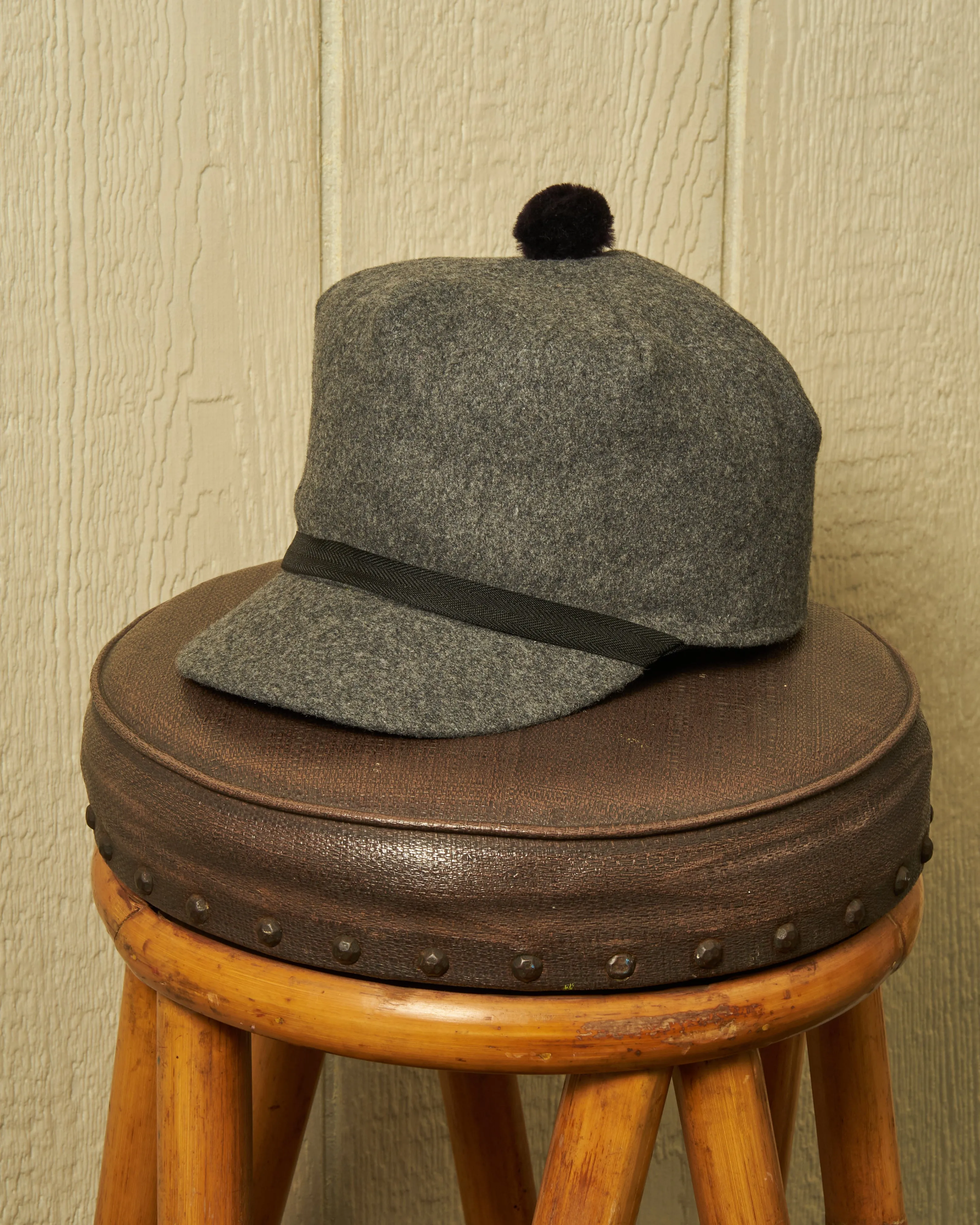 Boothbay Cap in Charcoal Melton Wool camp gear