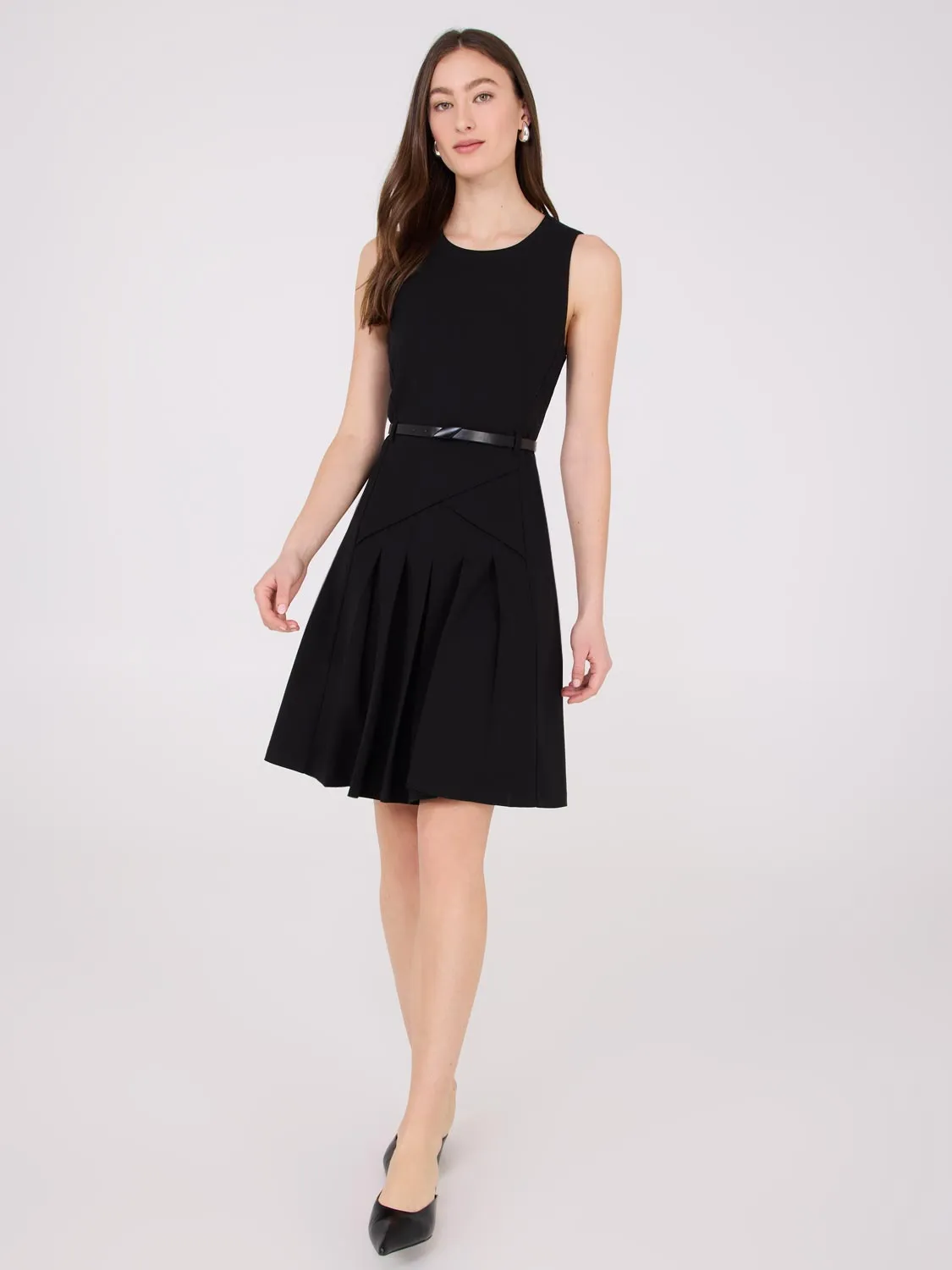 Box Pleat Crepe Mini Dress synthetic blend