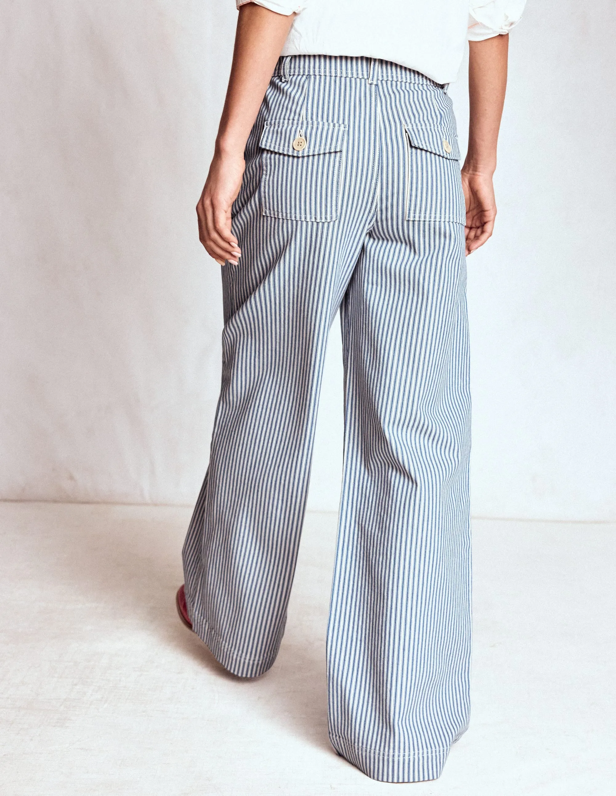 Brompton Wide Leg Trousers-Blue Stripe everyday staple