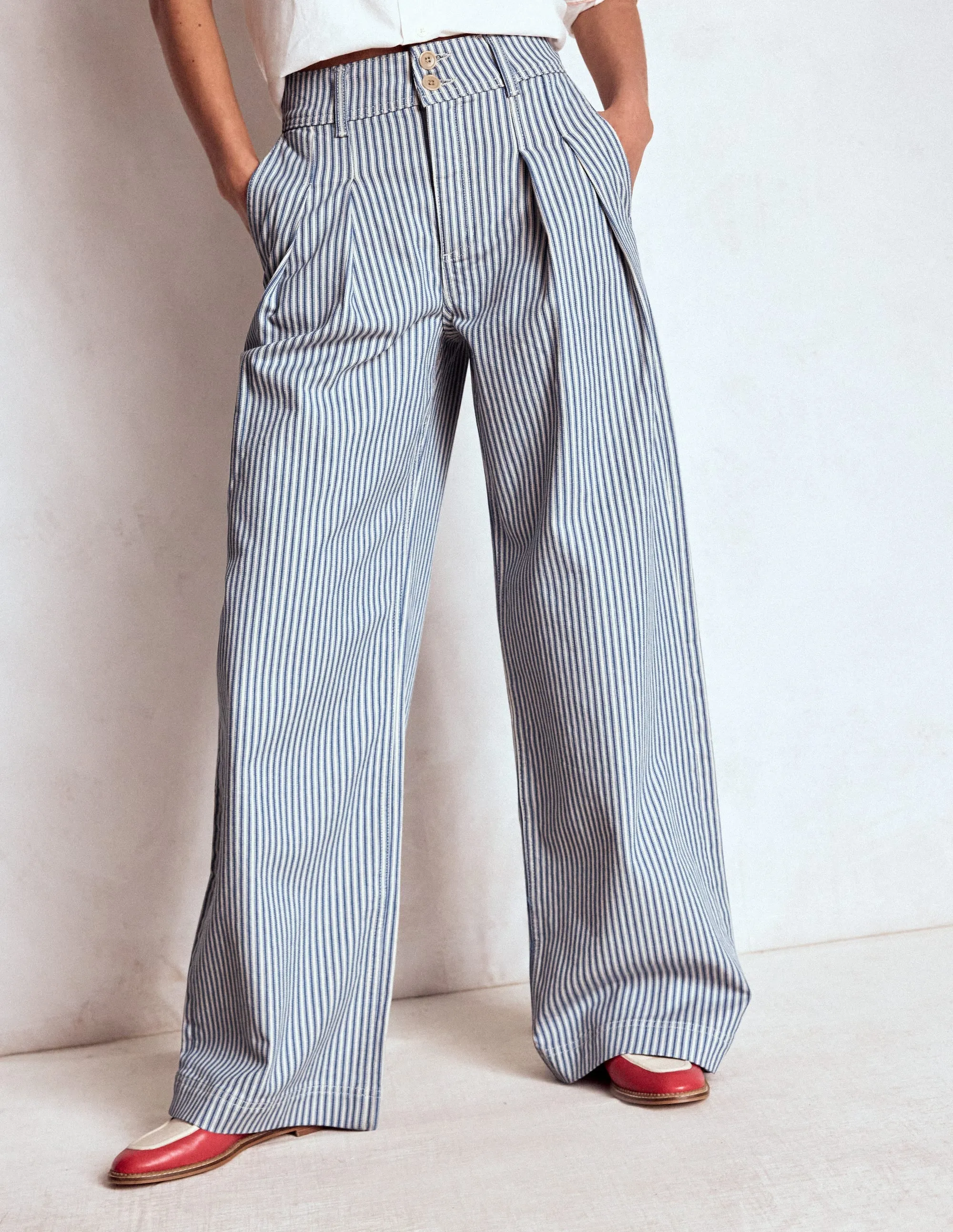 Brompton Wide Leg Trousers-Blue Stripe casual cool