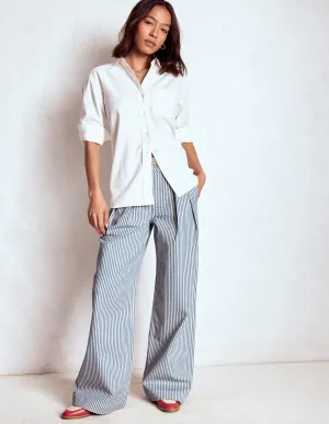 Brompton Wide Leg Trousers-Blue Stripe business casual