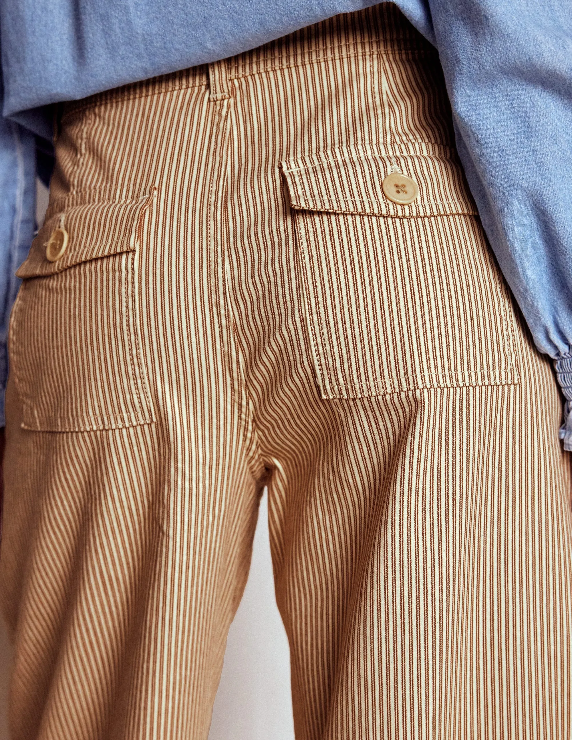 Brompton Wide Leg Trousers-Tan and Ecru Stripe confident wearer