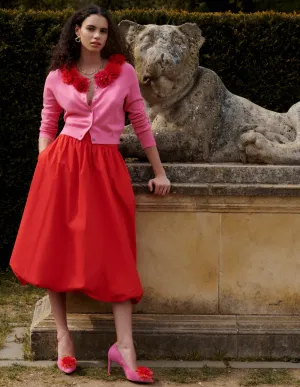 Bubble Hem Midi Skirt-Poppy Red career edge