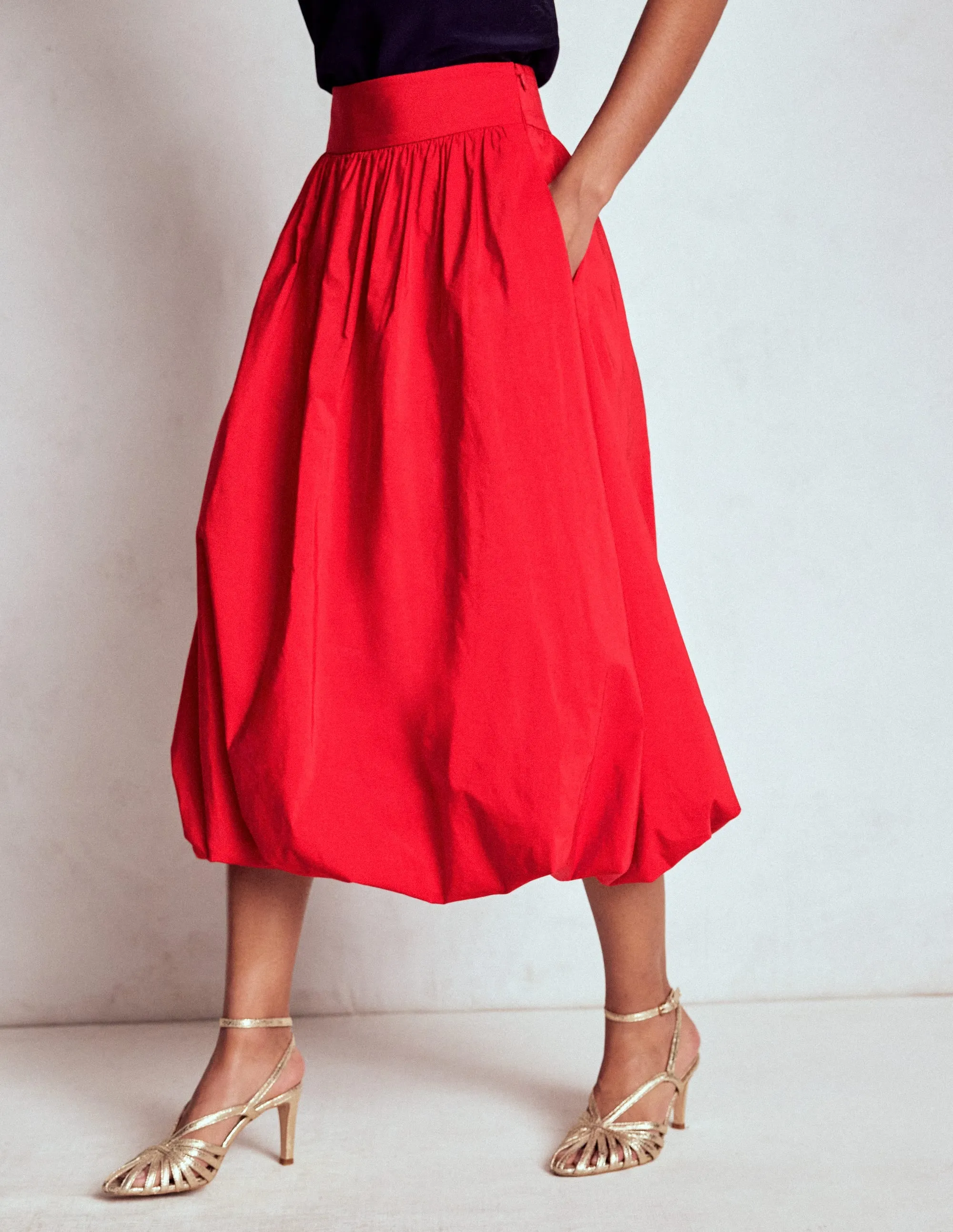 Bubble Hem Midi Skirt-Poppy Red layered design