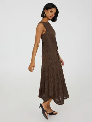 Bubble Lace Asymmetric Midi Skirt trend lead