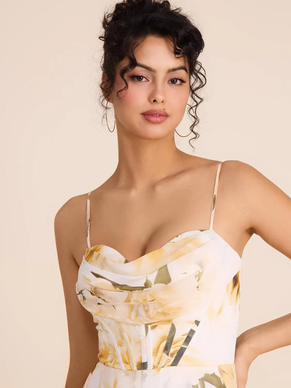 Bustier Floral Chiffon Gown natural look