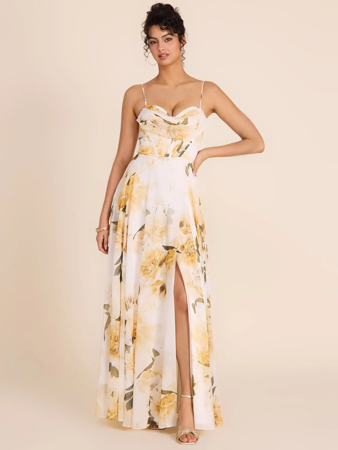 Bustier Floral Chiffon Gown energetic vibe