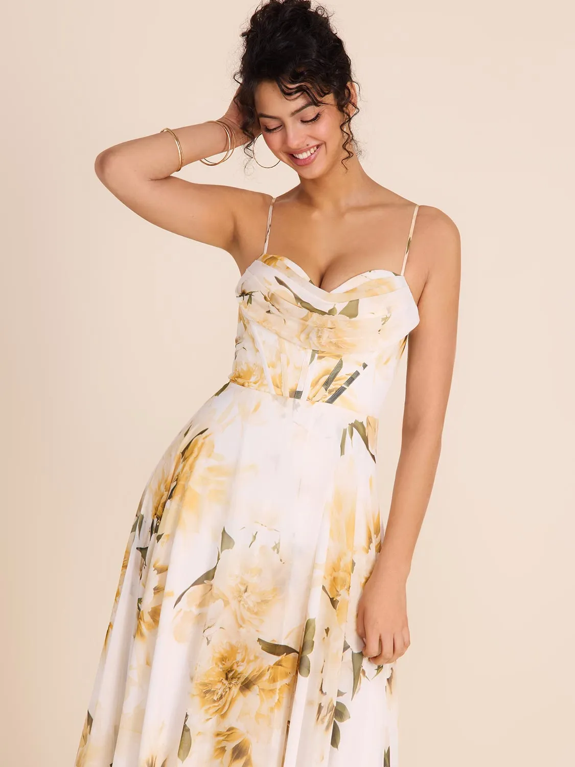 Bustier Floral Chiffon Gown graduation look