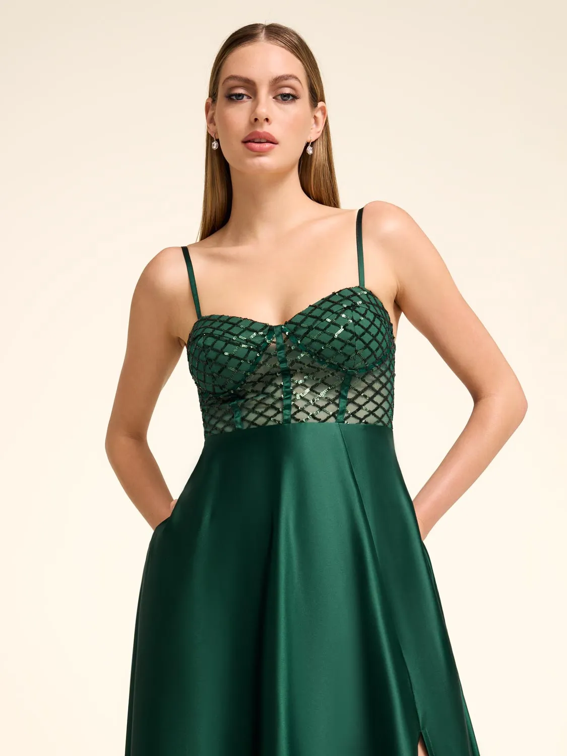 Bustier Sequin & Satin Gown floral print