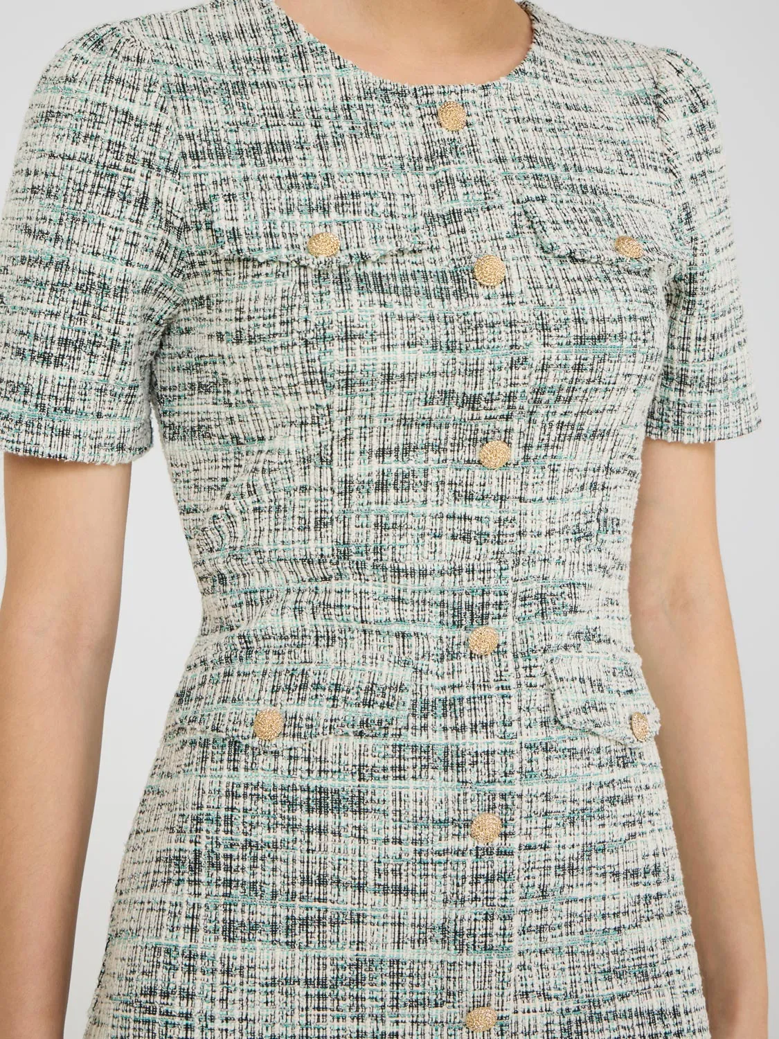 Button-Front Boucle Sheath Dress personal style