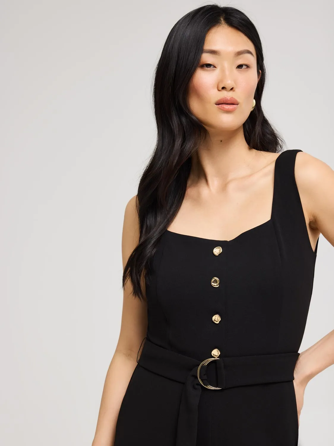 Button-Front Straight-Leg Jumpsuit elegant life