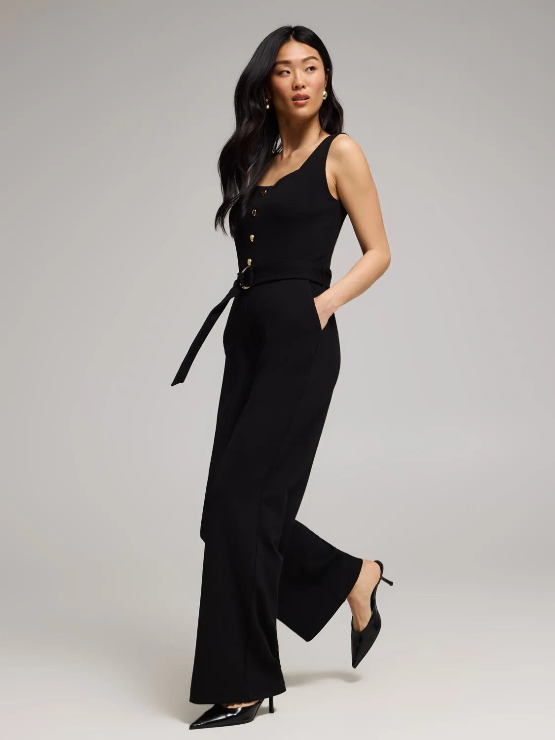 Button-Front Straight-Leg Jumpsuit design focus