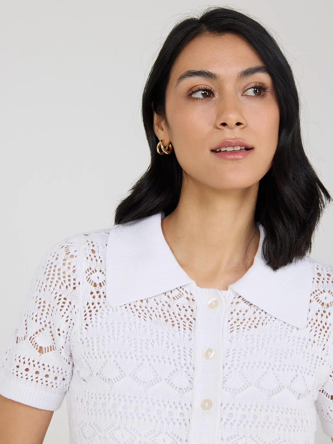 Button-Up Cotton Crochet Top Free Spirit