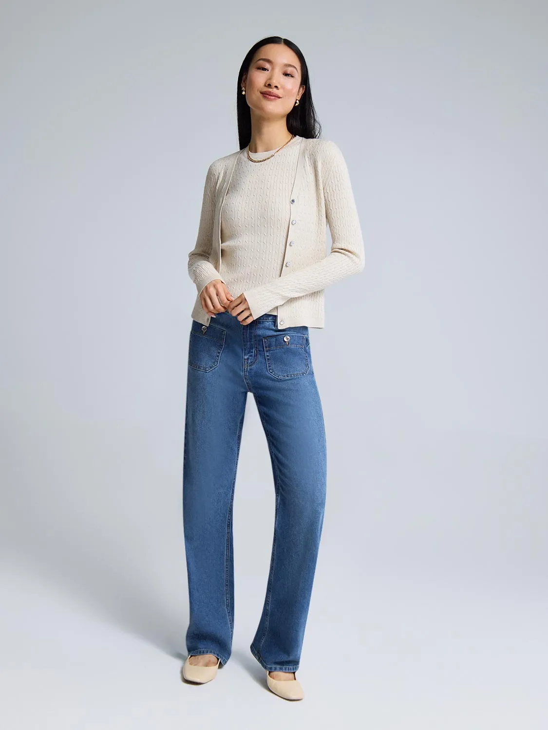 Cable Knit Sleeveless Sweater subtle curve