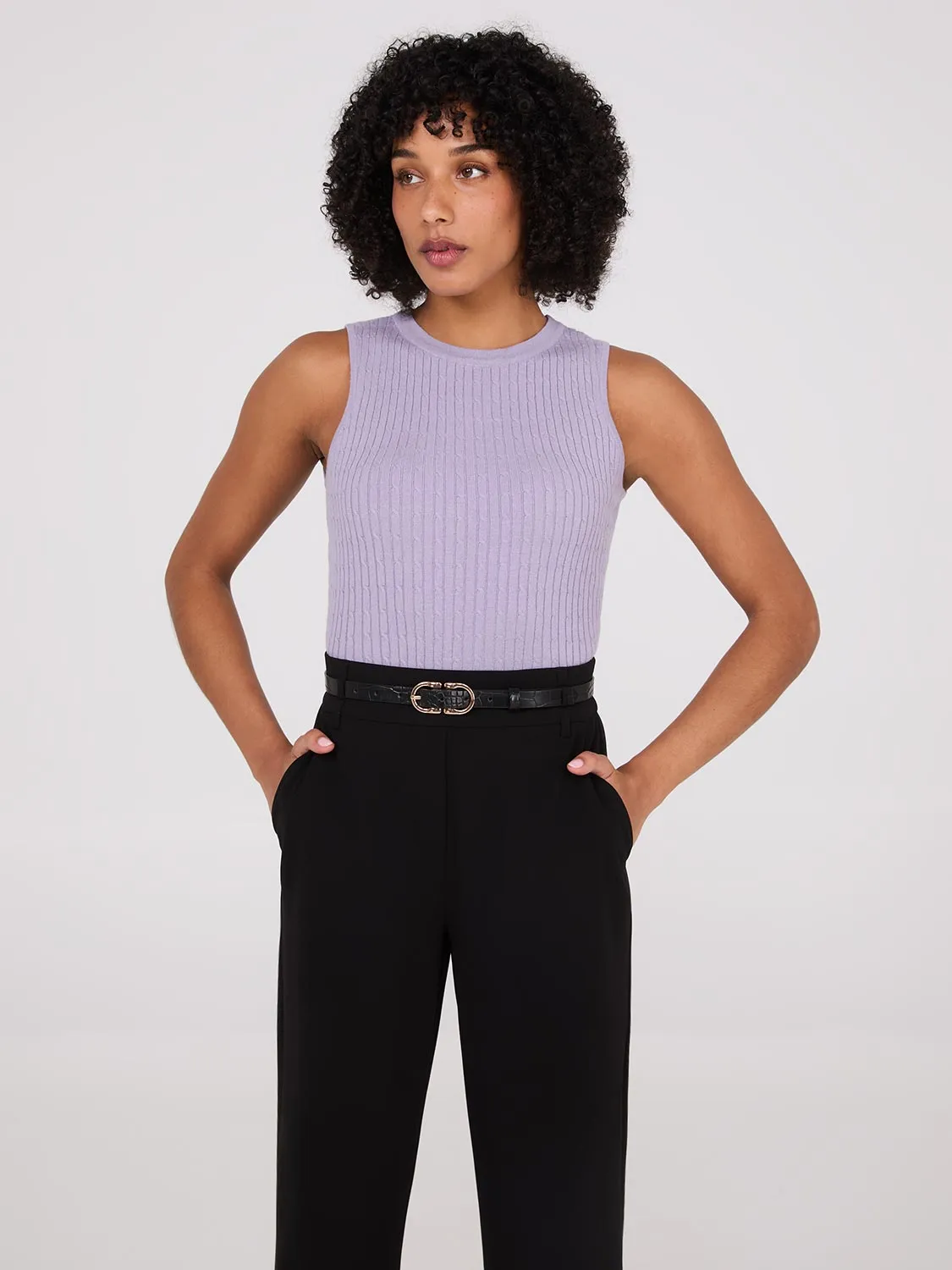 Cable Knit Sleeveless Sweater soft hug