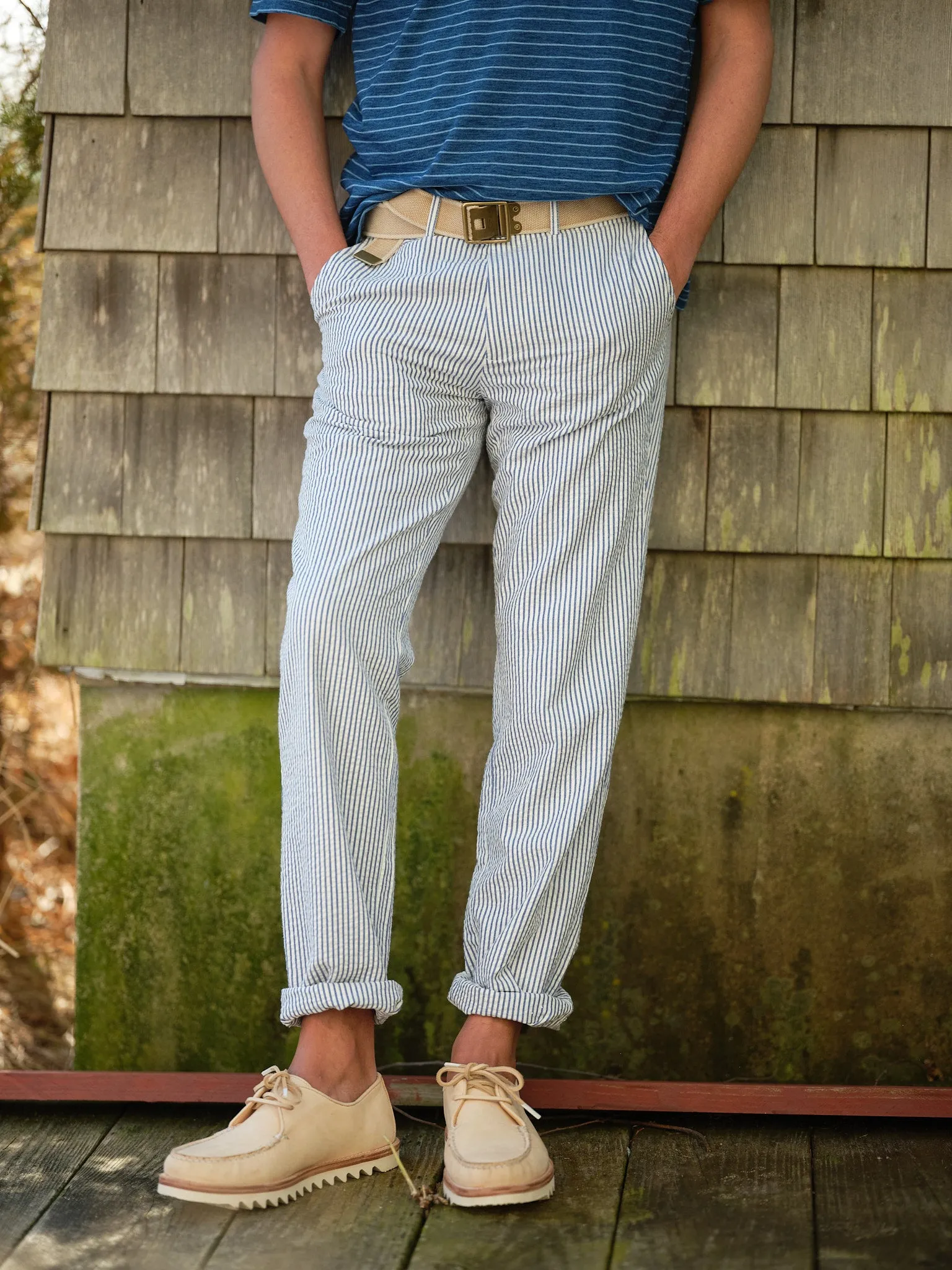 Camden Pant in Navy Seersucker anti UV
