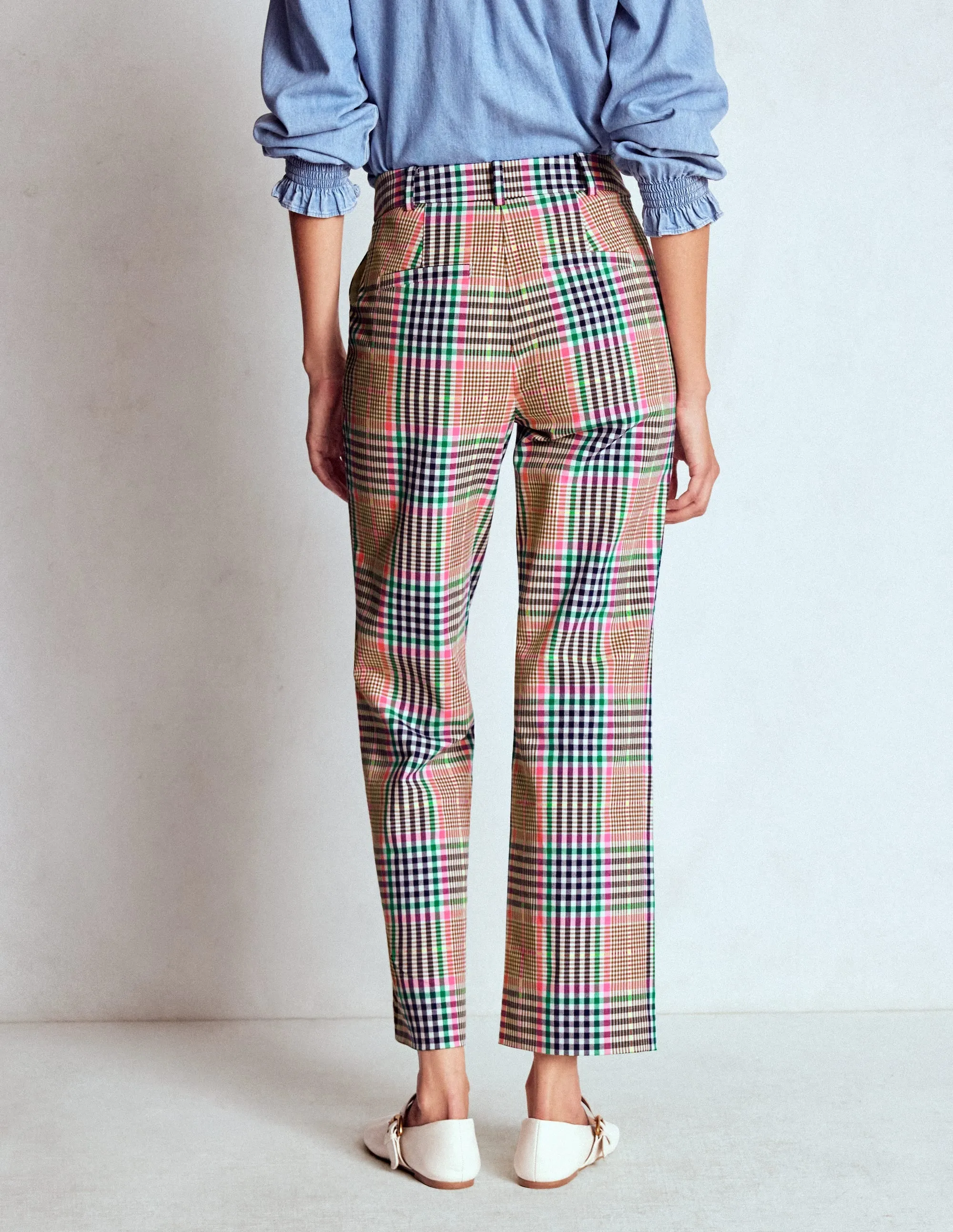 Canonbury Tailored Trousers-Brown,Rose Pink and Navy Check business casual