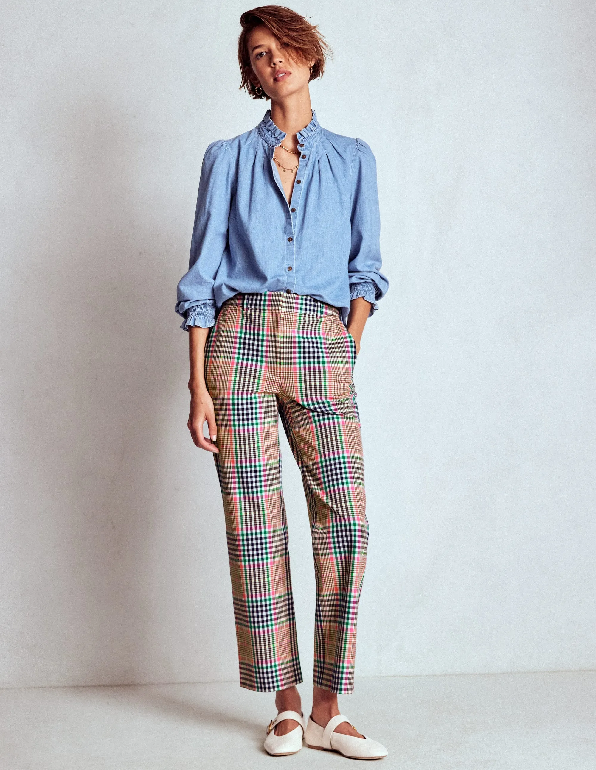 Canonbury Tailored Trousers-Brown,Rose Pink and Navy Check stylish comfort