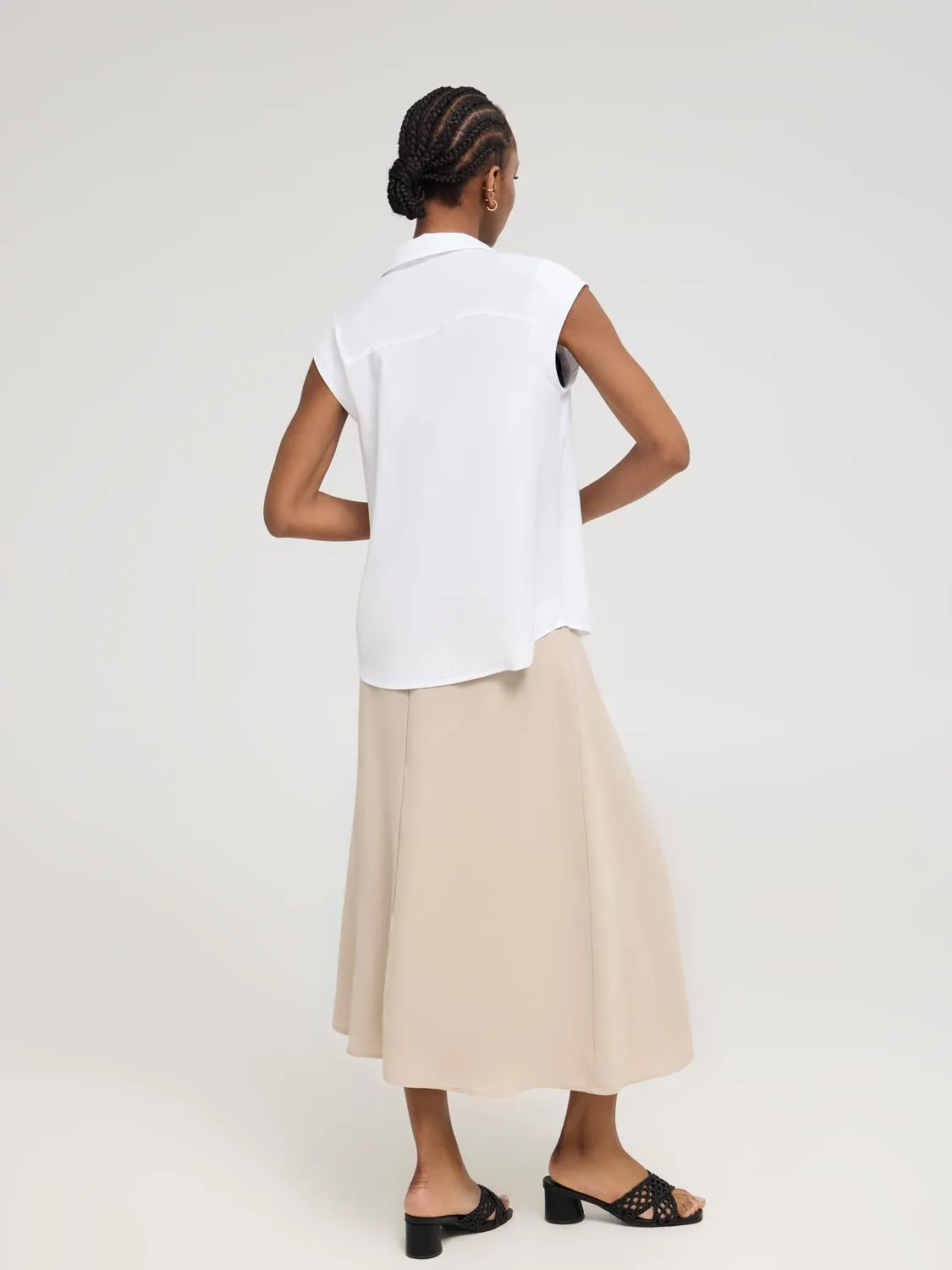 Cap Sleeve Button-Front Blouse high stretch