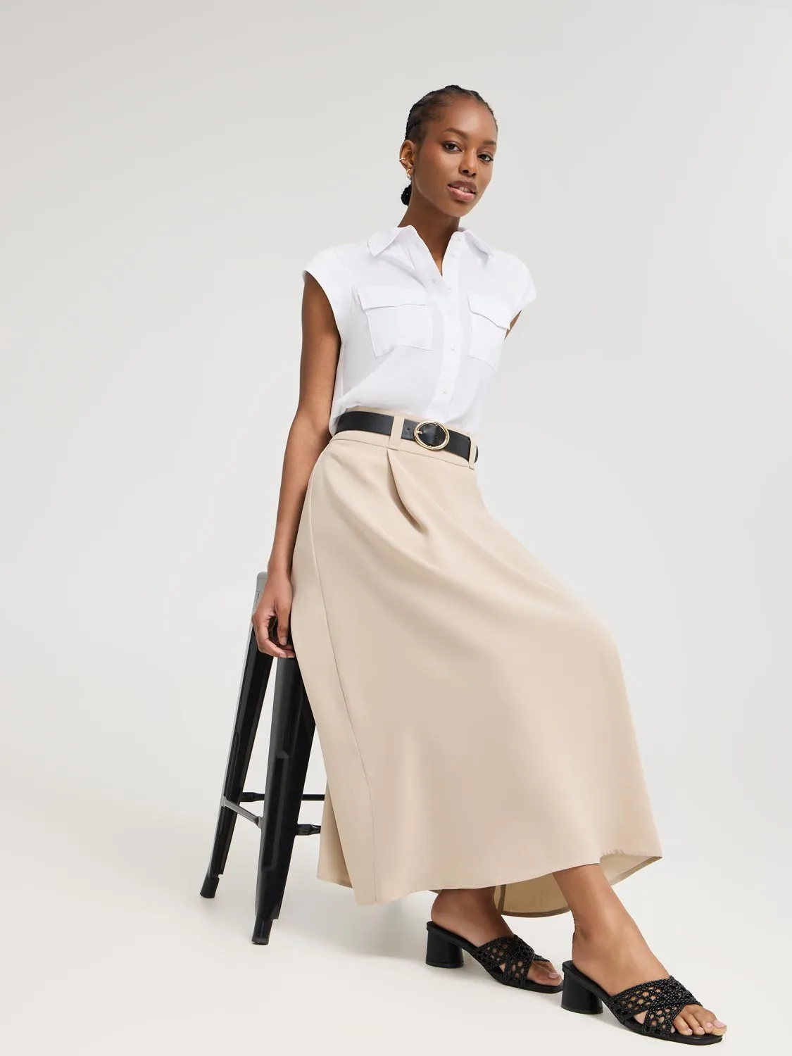 Cap Sleeve Button-Front Blouse timeless cut