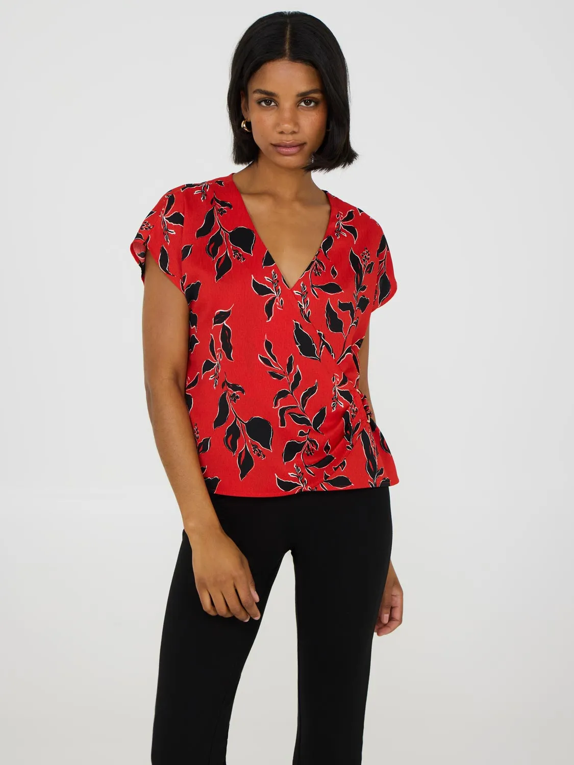 Cap Sleeve Floral Wrap Top Cozy Feels