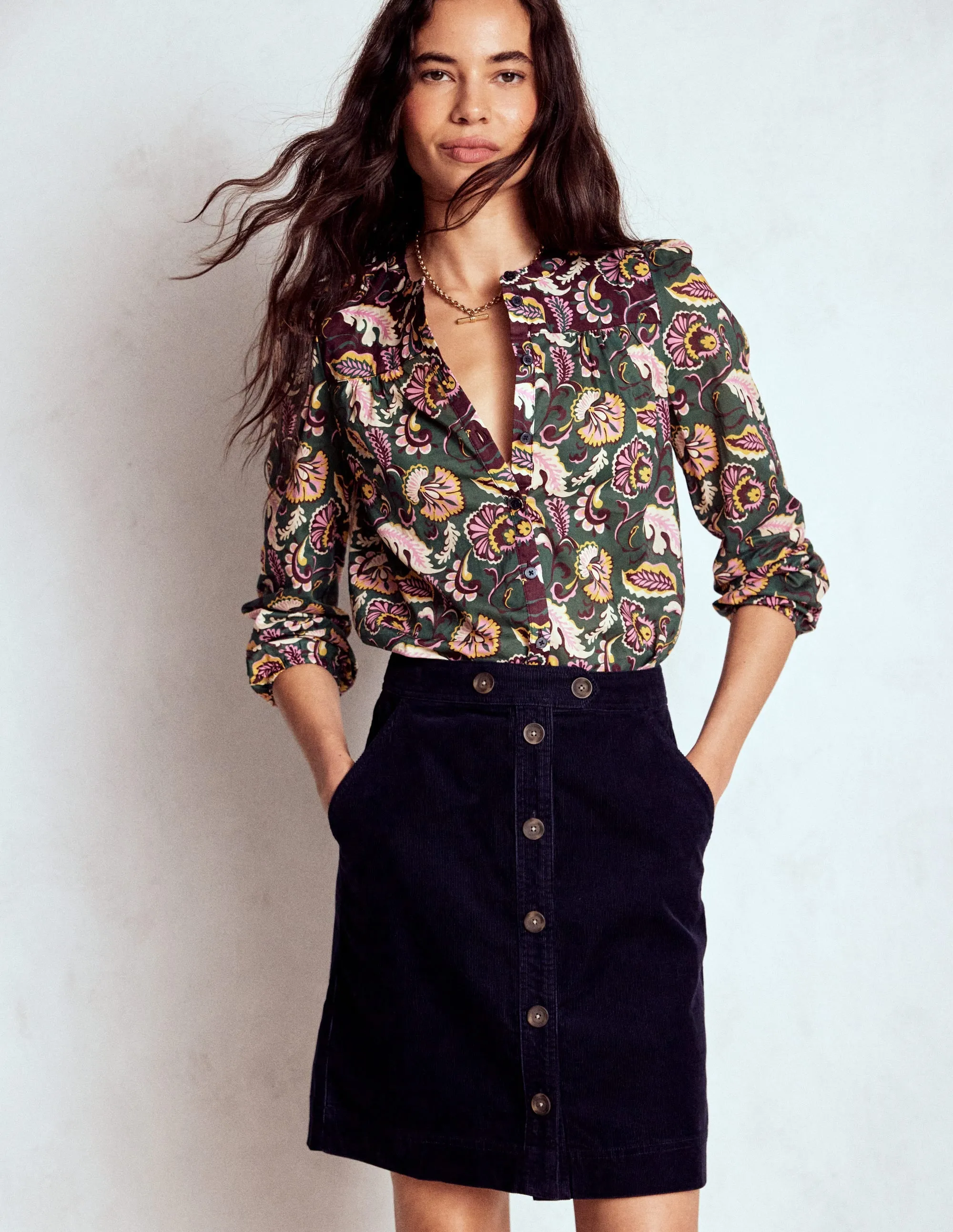 Cecelia Cord Skirt-Navy lightweight airy
