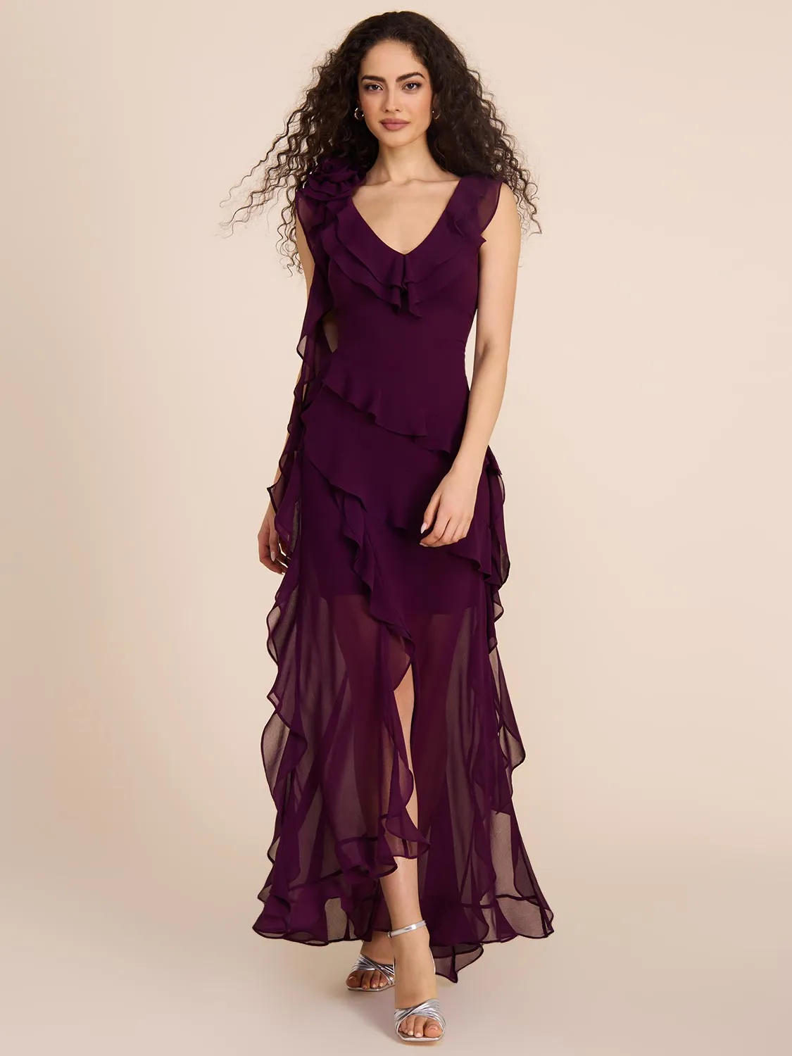 Chiffon Gown With Tiered Ruffles sexy elegance