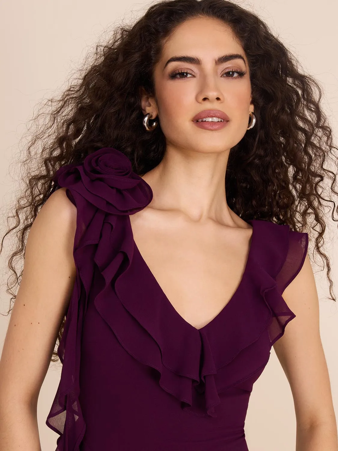 Chiffon Gown With Tiered Ruffles classic colors