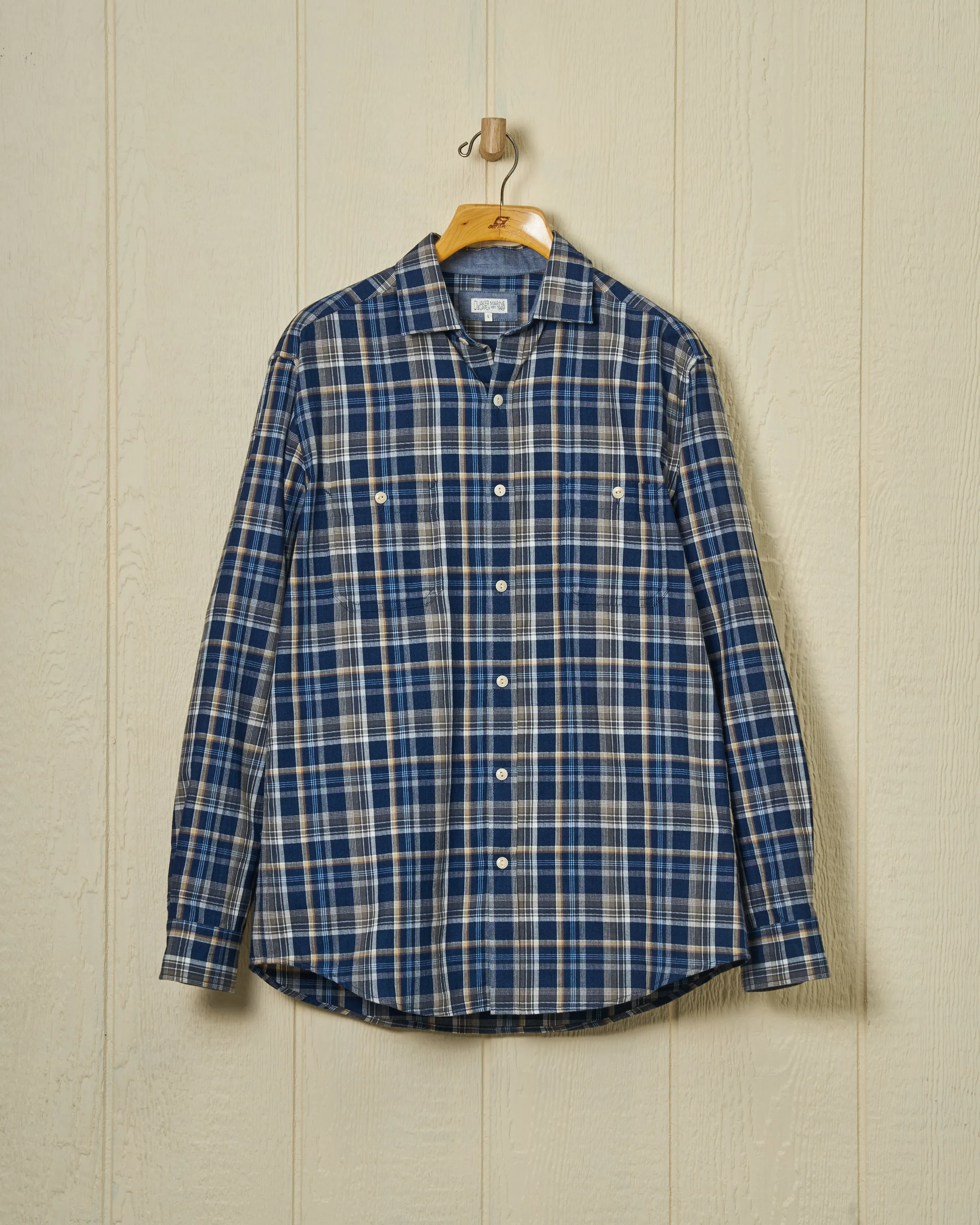 Chore Shirt in Navy/Chestnut Herringbone Travel Gear
