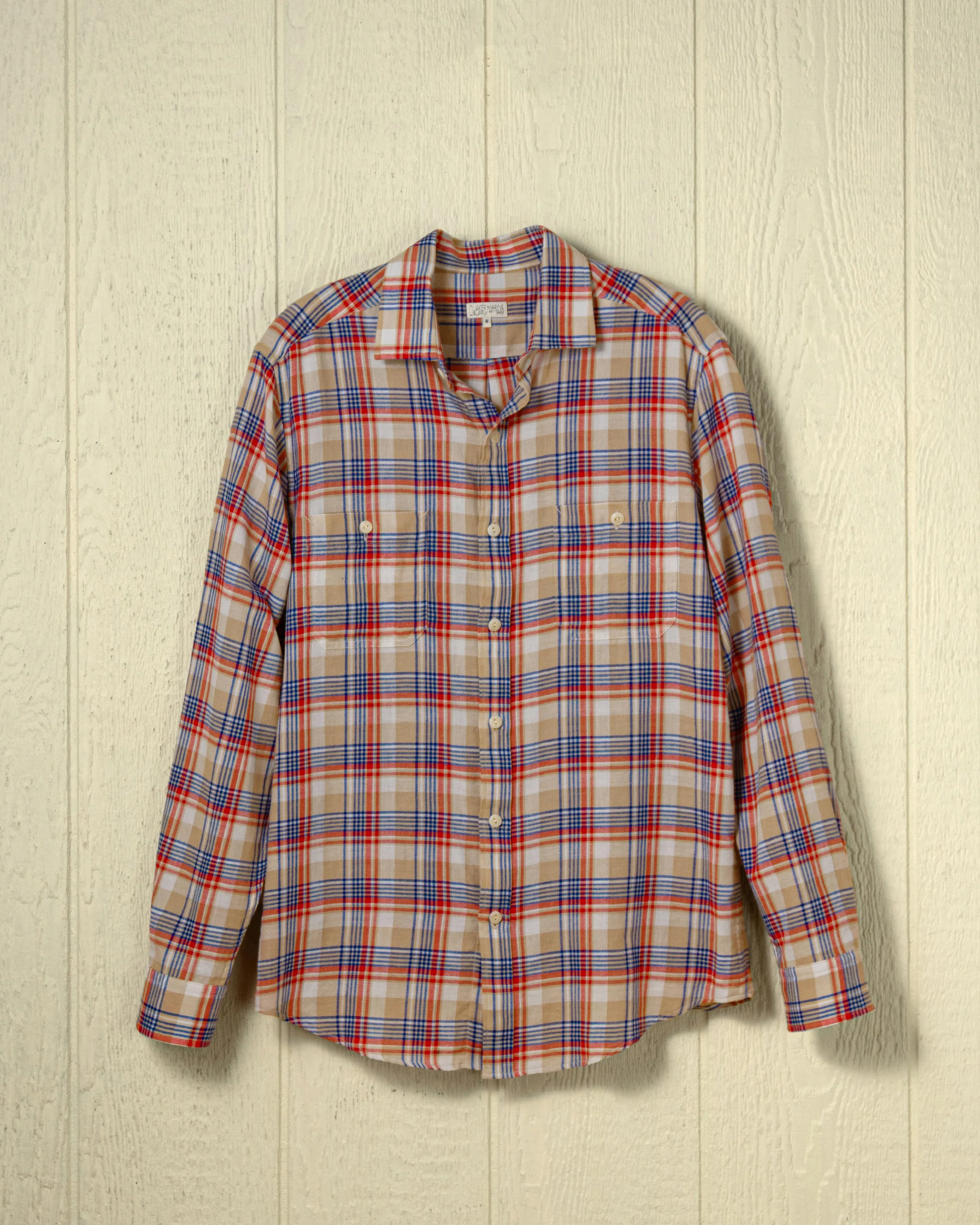 Coastal Cotton Twill Shirt in Khaki/Denim Plaid Fit Mood