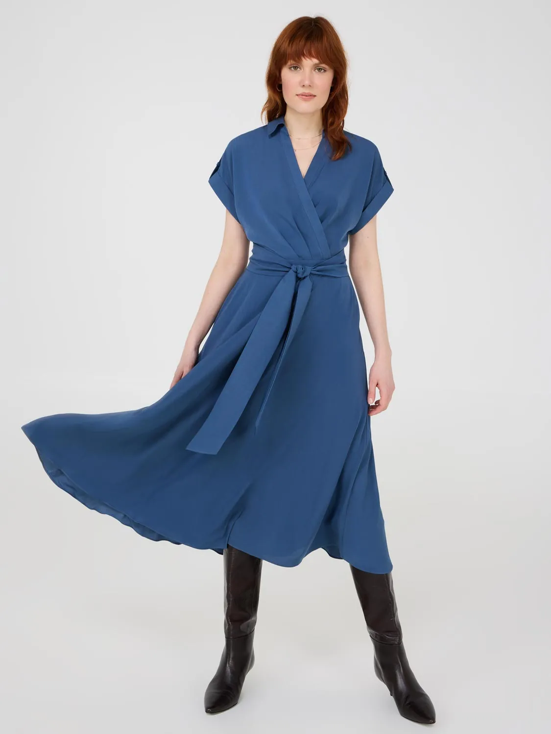 Collared Crossover Midi Dress diverse style