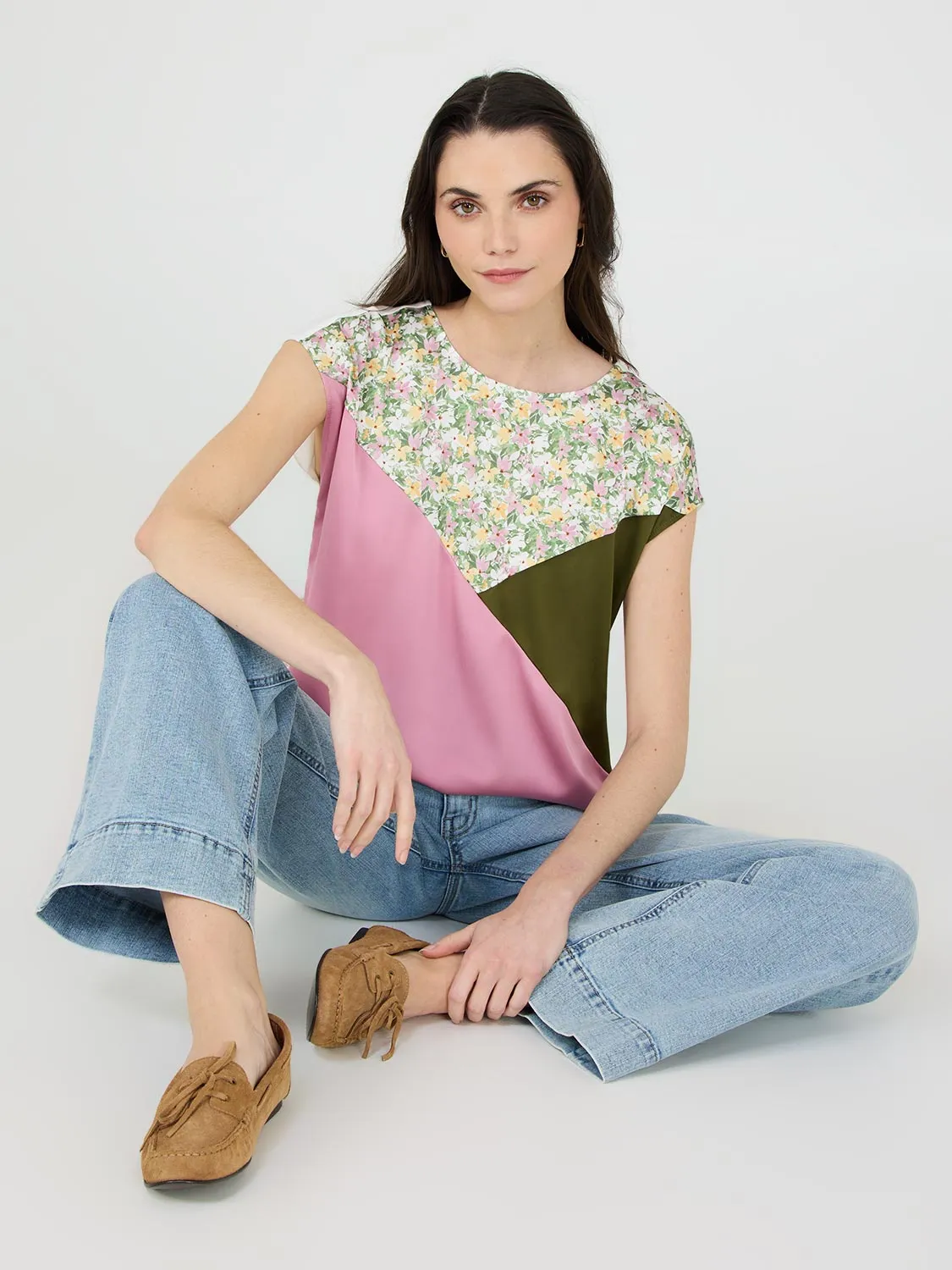 Colour Block Dolman Sleeve Satin Top Festival Mood