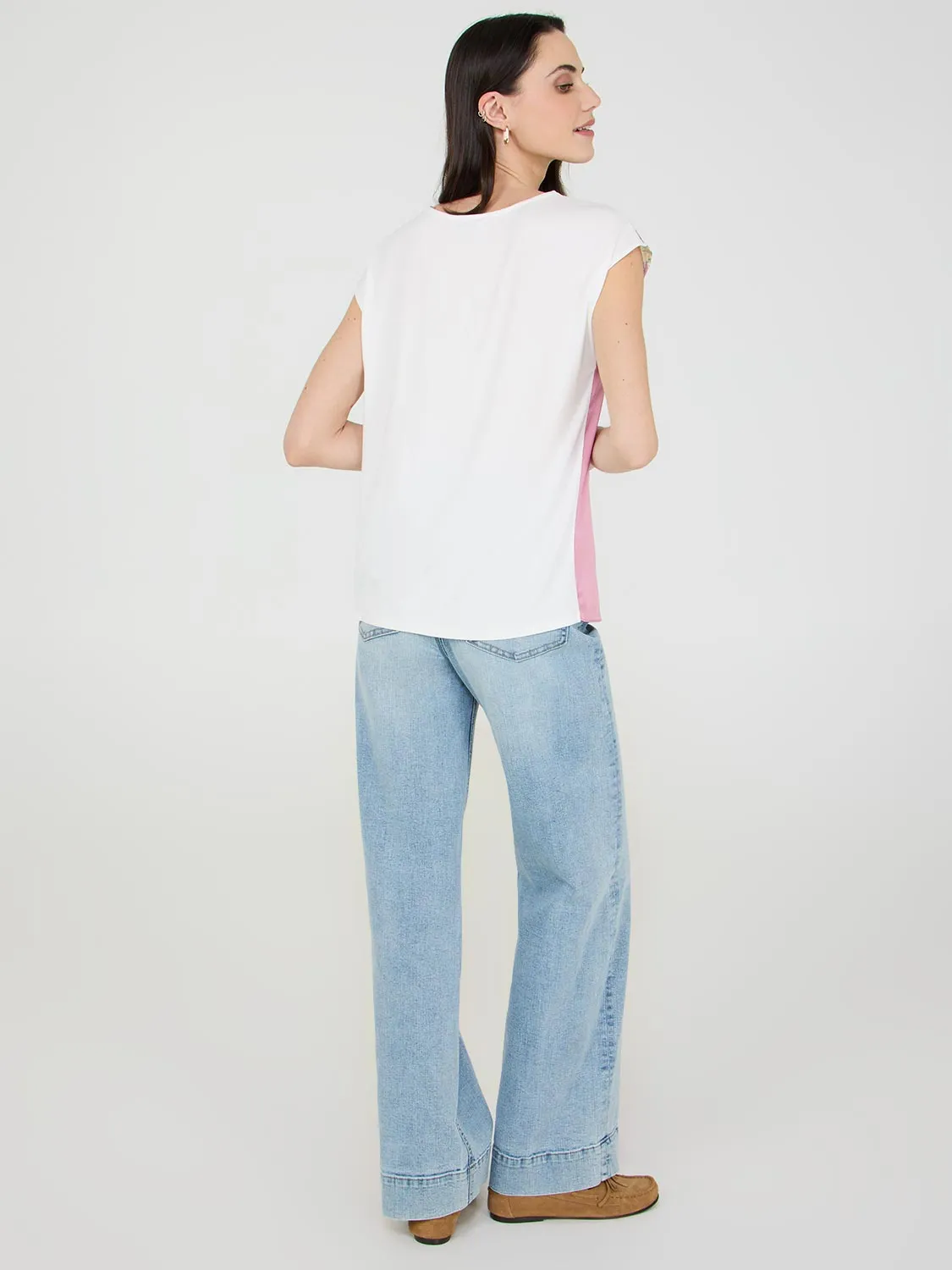 Colour Block Dolman Sleeve Satin Top Culture Code