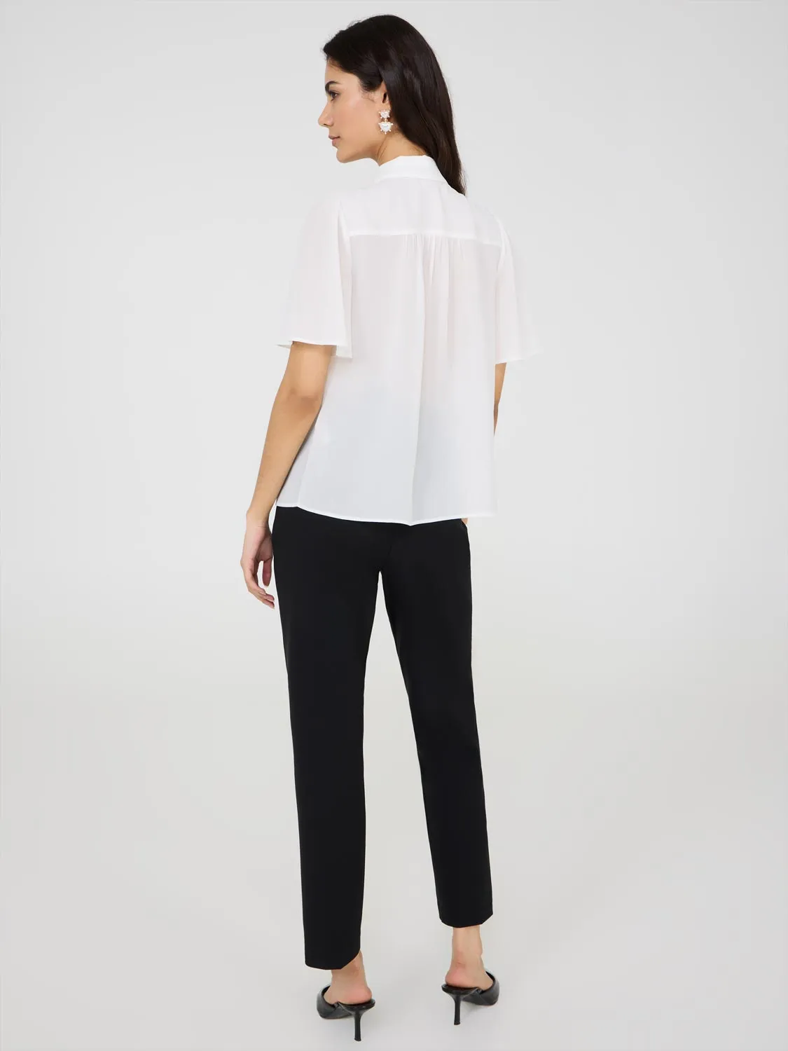 Contrast Bow Blouse With Flutter Sleeves Subtle Cool