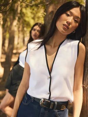 Contrast Piping Button-Front Sweater Vest elevated basic