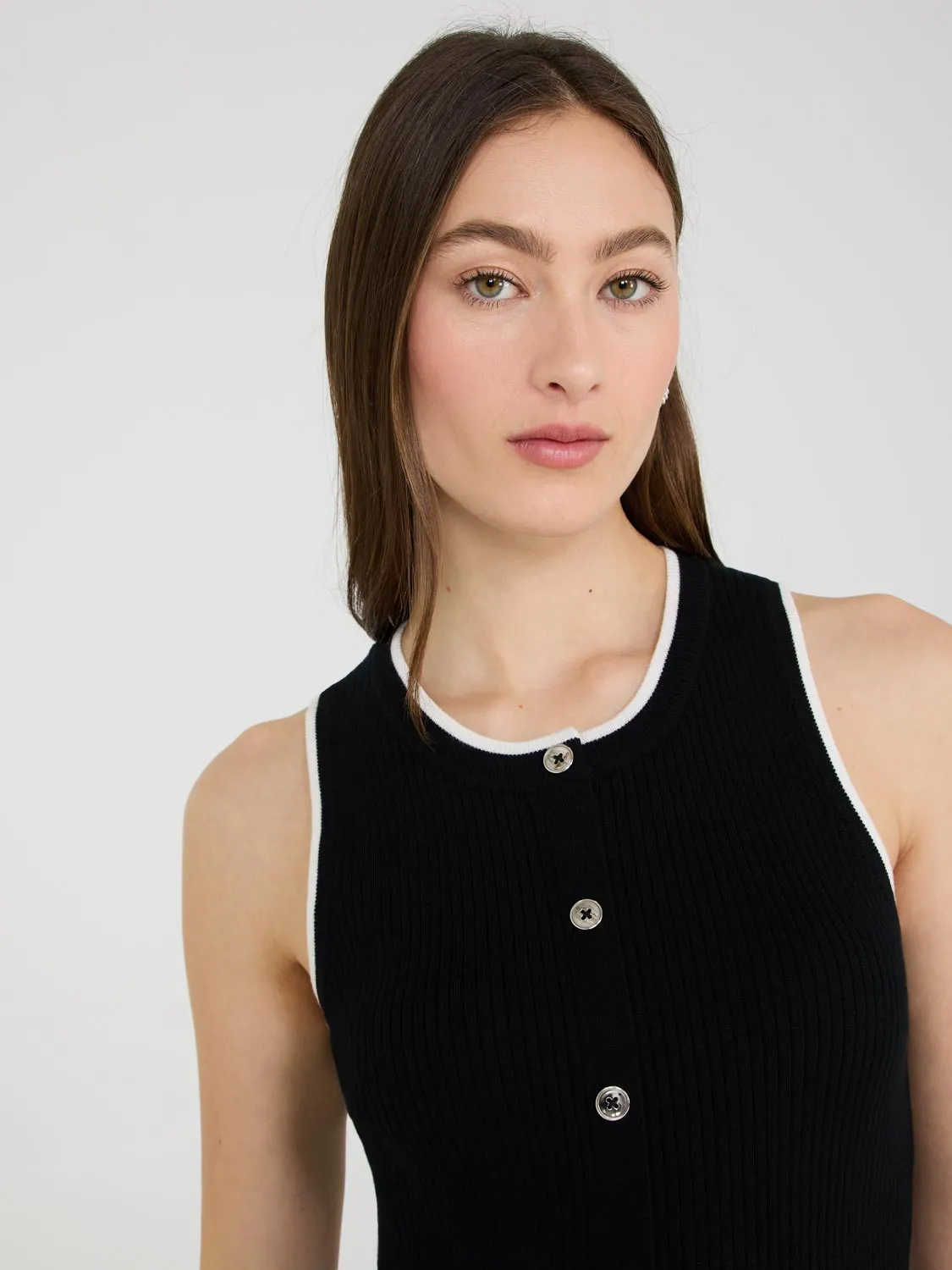 Contrast Piping Button-Front Tank Top sunny days
