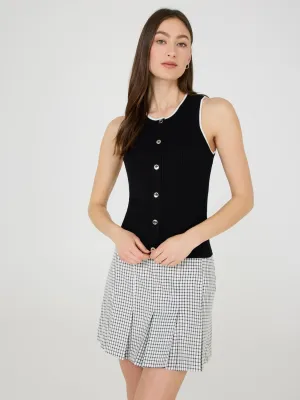 Contrast Piping Button-Front Tank Top full mobility