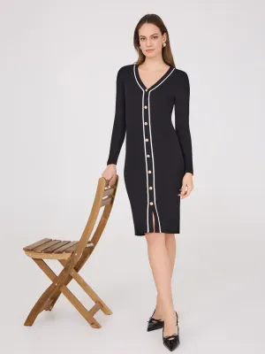 Contrast Piping Midi Sweater Dress multi-use wear