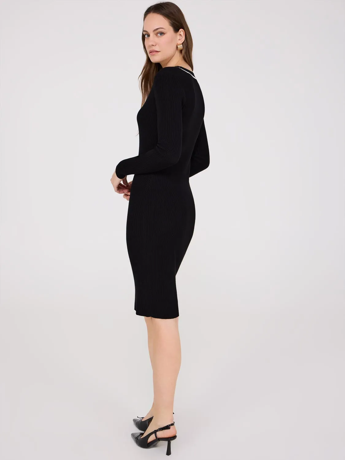 Contrast Piping Midi Sweater Dress office spirit
