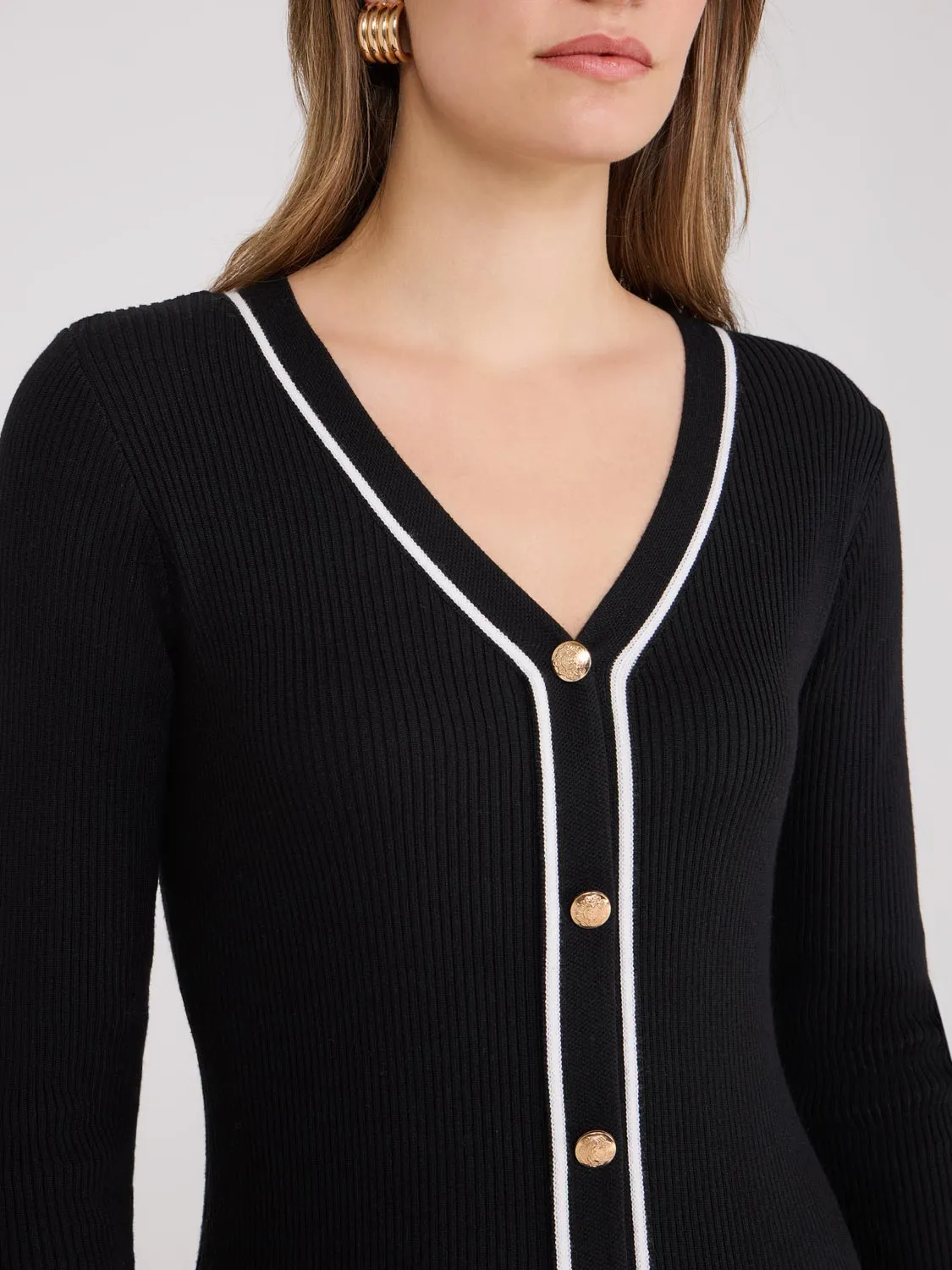 Contrast Piping Midi Sweater Dress classic elegance